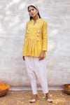 Buy_Neeta Bhargava_Yellow Chanderi Silk Embroidery Mandarin Collar Top And Pant Set  _at_Aza_Fashions