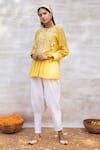 Buy_Neeta Bhargava_Yellow Chanderi Silk Embroidery Mandarin Collar Top And Pant Set  _Online_at_Aza_Fashions