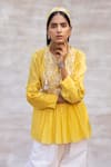 Shop_Neeta Bhargava_Yellow Chanderi Silk Embroidery Mandarin Collar Top And Pant Set  _Online_at_Aza_Fashions