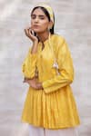 Neeta Bhargava_Yellow Chanderi Silk Embroidery Mandarin Collar Top And Pant Set  _at_Aza_Fashions