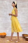 Buy_Neeta Bhargava_Yellow Chanderi Silk Embroidery Round Midi Dress  _at_Aza_Fashions