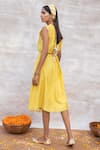 Shop_Neeta Bhargava_Yellow Chanderi Silk Embroidery Round Midi Dress  _at_Aza_Fashions