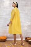 Shop_Neeta Bhargava_Yellow Organza, Handloom Dress Dress Round Jacket Collar Pintuck With _at_Aza_Fashions