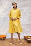 Neeta Bhargava_Yellow Organza, Handloom Dress Dress Round Jacket Collar Pintuck With _Online_at_Aza_Fashions