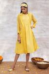 Buy_Neeta Bhargava_Yellow Organza, Handloom Dress Dress Round Jacket Collar Pintuck With _Online_at_Aza_Fashions
