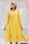 Buy_Neeta Bhargava_Yellow Chanderi Silk Embroidery Round Midi Dress  _at_Aza_Fashions