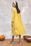 Shop_Neeta Bhargava_Yellow Chanderi Silk Embroidery Round Midi Dress  _at_Aza_Fashions