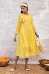 Neeta Bhargava_Yellow Chanderi Silk Embroidery Round Midi Dress  _Online_at_Aza_Fashions