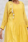 Neeta Bhargava_Yellow Chanderi Silk Embroidery Round Midi Dress  _at_Aza_Fashions