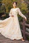 Buy_Neeta Bhargava_White Silk Chanderi V Neck Kurta And Skirt Set _at_Aza_Fashions