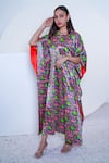 Komal Shah_Grey Mashru Embroidery Round Patola Print Kaftan  _Online_at_Aza_Fashions