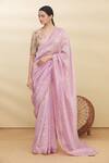 Pranay Baidya Purple Chanderi Striped Saree Online at Aza Fashions Pranay Baidya_Purple Chanderi Striped Saree _Online_at_Aza_Fashions
