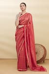 Pranay Baidya_Red Chanderi Striped Saree  _Online_at_Aza_Fashions