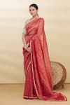 Buy_Pranay Baidya_Red Chanderi Striped Saree  _Online_at_Aza_Fashions