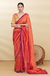 Pranay Baidya_Red Chanderi Striped Saree  _Online_at_Aza_Fashions