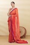 Buy_Pranay Baidya_Red Chanderi Striped Saree  _Online_at_Aza_Fashions