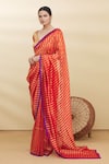 Buy_Pranay Baidya_Red Chanderi Striped Saree  _at_Aza_Fashions