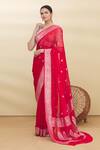 Buy_Pranay Baidya_Red Banarasi Georgette Woven Saree  _at_Aza_Fashions