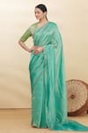 Shop_Pranay Baidya_Green Chanderi Striped Saree _Online_at_Aza_Fashions