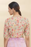 Shop_Pranay Baidya_Beige Chanderi Embroidery V Neck Blouse _at_Aza_Fashions