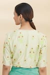 Shop_Pranay Baidya_Green Chanderi V Neck Blouse _at_Aza_Fashions