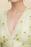 Pranay Baidya_Green Chanderi V Neck Blouse _at_Aza_Fashions