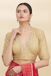 Buy_Pranay Baidya_Gold Net Embroidery V Neck Sequin Embellished Blouse _at_Aza_Fashions