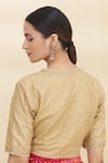 Shop_Pranay Baidya_Gold Net Embroidery V Neck Sequin Embellished Blouse _at_Aza_Fashions