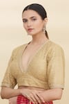 Buy_Pranay Baidya_Gold Net Embroidery V Neck Sequin Embellished Blouse _Online_at_Aza_Fashions