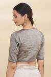 Shop_Pranay Baidya_Grey Tissue Embroidery V Neck Blouse _at_Aza_Fashions