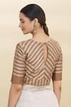 Shop Pranay Baidya Gold Tissue Stripes V Neck Blouse at Aza Fashions Shop_Pranay Baidya_Gold Tissue Stripes V Neck Blouse_at_Aza_Fashions