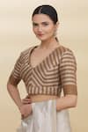 Buy Pranay Baidya Gold Tissue Stripes V Neck Blouse Online at Aza Fashions Buy_Pranay Baidya_Gold Tissue Stripes V Neck Blouse_Online_at_Aza_Fashions