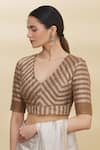 Shop Pranay Baidya Gold Tissue Stripes V Neck Blouse Online at Aza Fashions Shop_Pranay Baidya_Gold Tissue Stripes V Neck Blouse_Online_at_Aza_Fashions