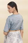 Shop_Pranay Baidya_Blue Tissue Embroidery V Neck Blouse _at_Aza_Fashions