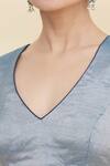 Pranay Baidya_Blue Tissue Embroidery V Neck Blouse _at_Aza_Fashions