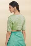 Shop_Pranay Baidya_Green Tissue Embroidery V Neck Blouse _at_Aza_Fashions