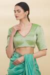 Buy_Pranay Baidya_Green Tissue Embroidery V Neck Blouse _Online_at_Aza_Fashions