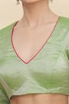 Pranay Baidya_Green Tissue Embroidery V Neck Blouse _at_Aza_Fashions