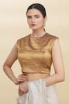 Buy_Pranay Baidya_Gold Tissue Embroidery Round Blouse _at_Aza_Fashions