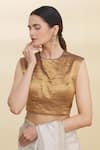 Buy_Pranay Baidya_Gold Tissue Embroidery Round Blouse _Online_at_Aza_Fashions