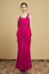 Arpan Vohra_Pink Tulle, Georgette Round Embroidered Pre-draped Saree With Blouse _Online_at_Aza_Fashions