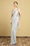 Buy_ARPAN VOHRA_Grey Georgette Embroidery V Neck Embellished Saree Gown _at_Aza_Fashions