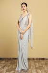 Buy_ARPAN VOHRA_Grey Georgette Embroidery V Neck Embellished Saree Gown _Online_at_Aza_Fashions