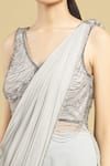 ARPAN VOHRA_Grey Georgette Embroidery V Neck Embellished Saree Gown _at_Aza_Fashions