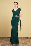 Buy_ARPAN VOHRA_Green Georgette Embroidery V Neck Embellished Lehenga Saree With Blouse _at_Aza_Fashions