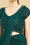 ARPAN VOHRA_Green Georgette Embroidery V Neck Embellished Lehenga Saree With Blouse _at_Aza_Fashions