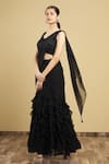 Buy_ARPAN VOHRA_Black Georgette Embroidery V Neck Embellished Lehenga Saree With Blouse _at_Aza_Fashions