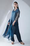 Buy_Asha Gautam_Blue Organza Embroidery Collared Neck Kurta Set  _Online_at_Aza_Fashions