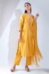 Buy_Asha Gautam_Yellow Chanderi Silk Embroidery Round Kurta Set  _at_Aza_Fashions