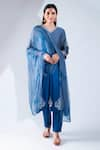 Buy_Asha Gautam_Blue Chanderi Silk Embroidery V Neck Kurta Set  _at_Aza_Fashions